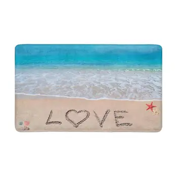 

Love Written on A Tropical Beach Anti-Slip Door Mat Home Decor, Personalized Doormat Rubber Backing Extra Large