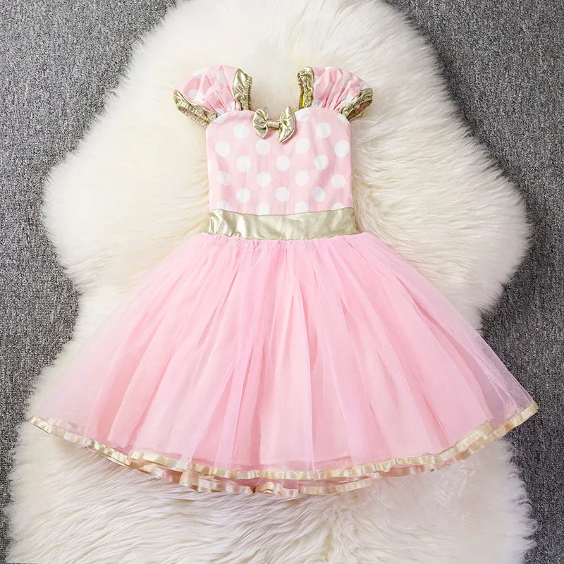 Летнее платье для маленьких девочек Платья принцессы с балетной пачкой красного цвета в горошек, с бантом, одежда фестиваль Карнавал вечерние праздничный костюм производительность школы элегантное платье - Цвет: Pink
