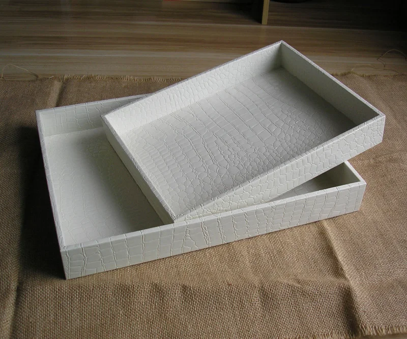 

High Quality Wooden and PU leather Covered Storage Tray Household/ Hotel/ Restaurant Dish Tray Fruits Snacks Tray Home decora