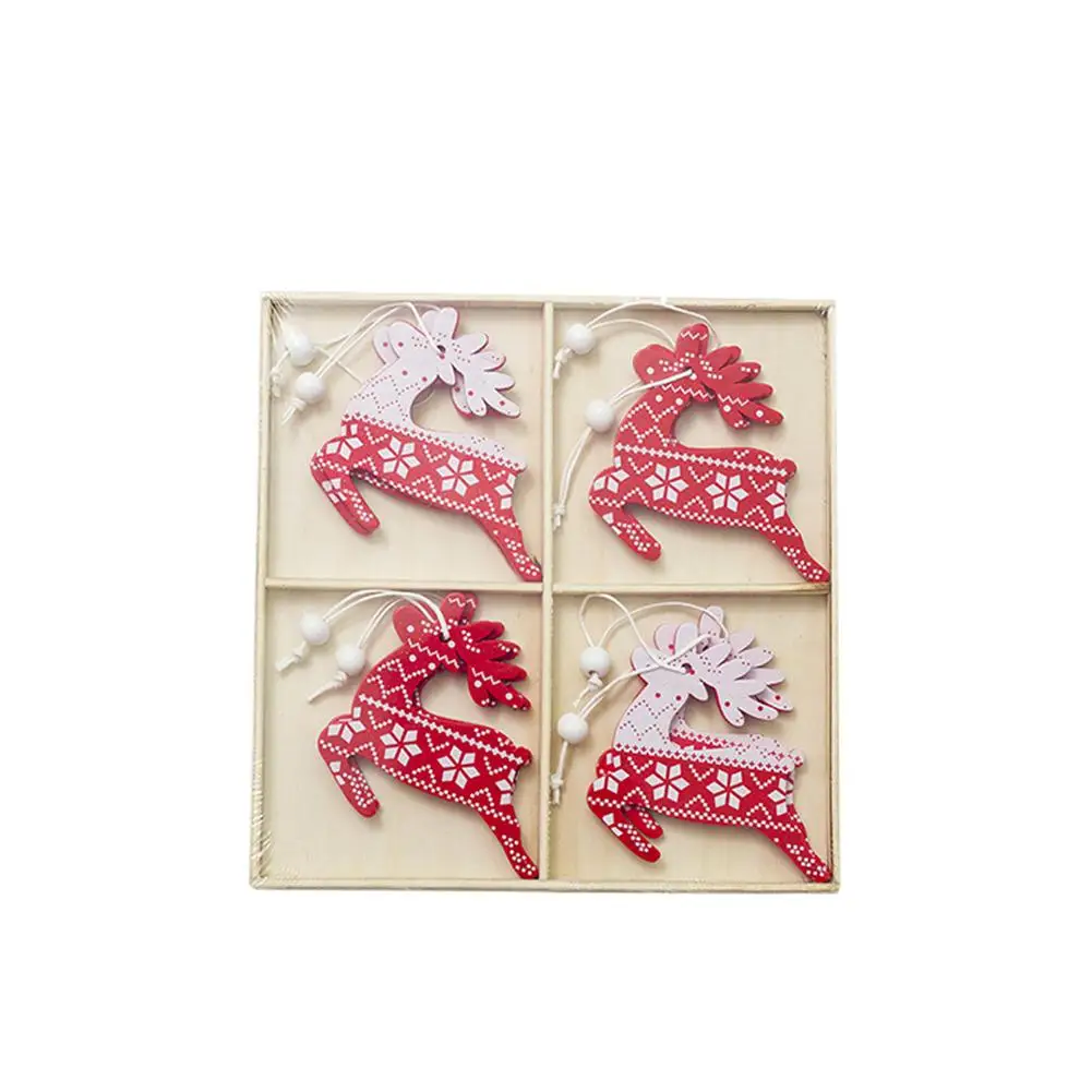 

12pcs/8pcs Nordic Style Christmas DIY Pendant Wooden Mini Bells Five-Pointed Star Elk Christmas Tree Christmas Decoration