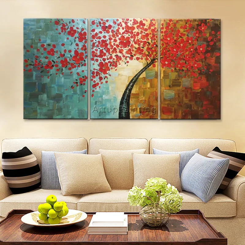 Canvas painting Caudros decoracion 3Pieces Palette Knife tree acrylic Wall art Pictures For Living Room home decor 02 | Дом и сад