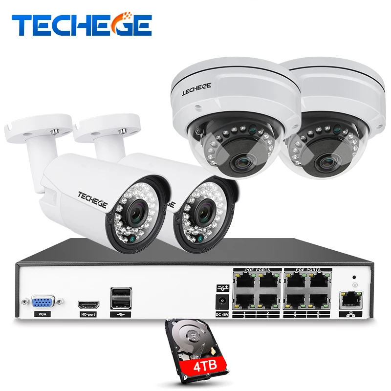 

Techege H.265 8CH CCTV System 5MP 3MP 2MP Metal Outdoor IP Camera 8CH 5MP POE NVR Kit Alarm Email Night Vision APP PC Remote