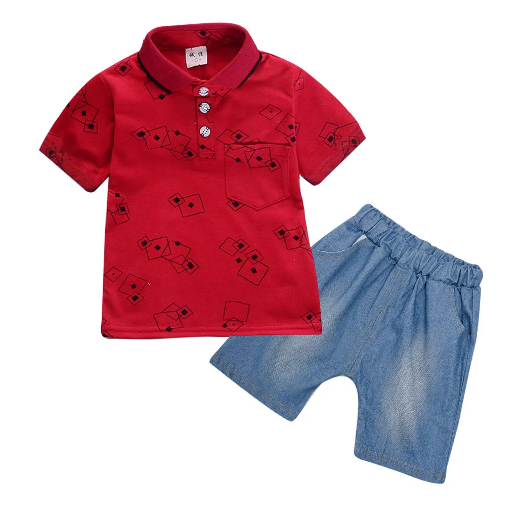 

Infant Baby Girl Gentleman Geometric Shirt Print Denim Shorts 2PC Set Outfits 2019 Mujer newborn baby girl clothes sets