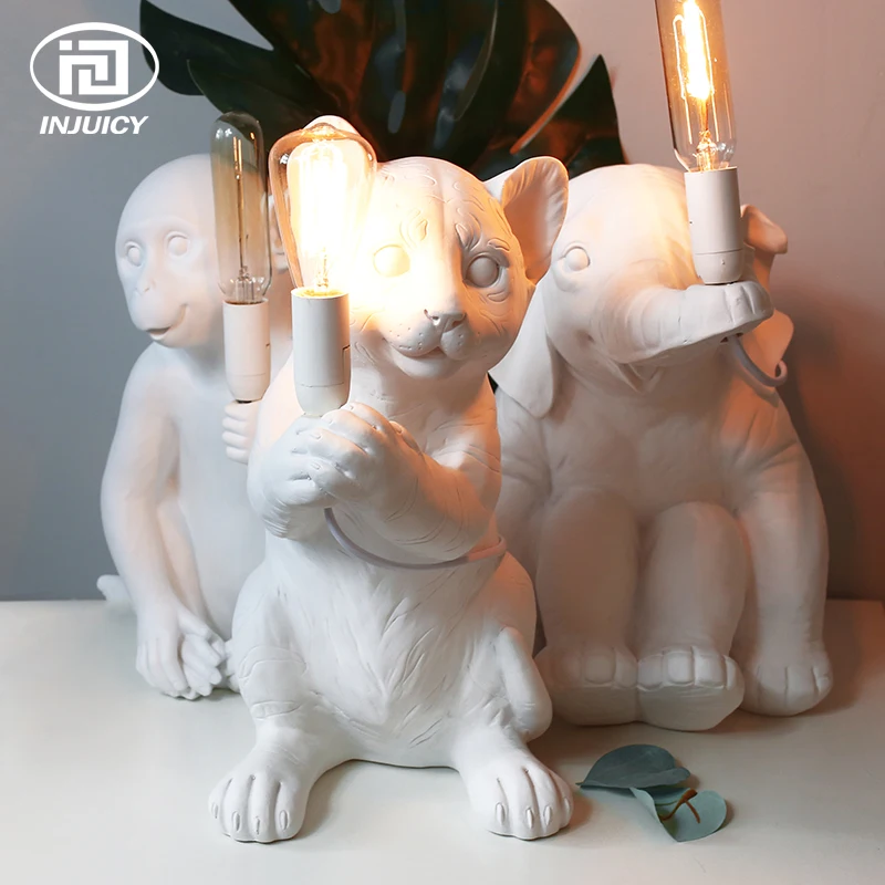 Современный светодиодный Настольный светильник из смолы, тигр, обезьяна, слон, прекрасные настольные лампы, креативные настольные лампы, прикроватные подарочные украшения