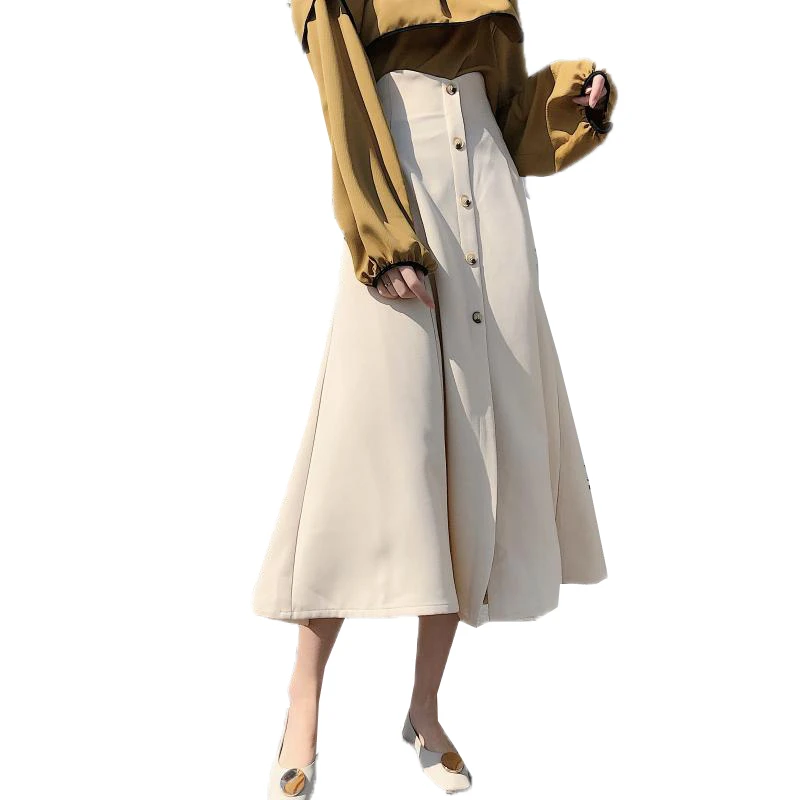 Осенне-зимний женский ассиметричный, с высокой талией однобортный макси юбки женские повседневные винтажные плиссированные сексуальные длинные юбки O344