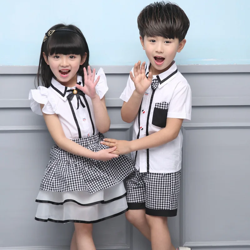 

2018 Hot Sale New Summer Dress Uniforms Wholesale Support Custom Garden Boy Girl Dress Set Two Piece British Style Sub
