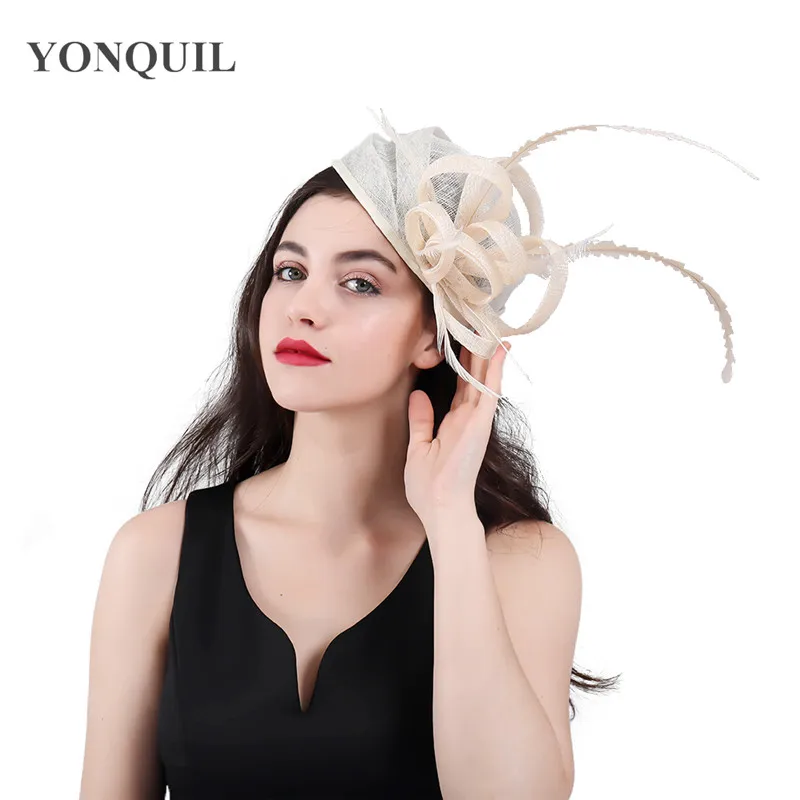 

Fascinator headwear beige cocktail hats kentucky derby crinoline nice colorful mesh wedding hair accessories 2018 high quality
