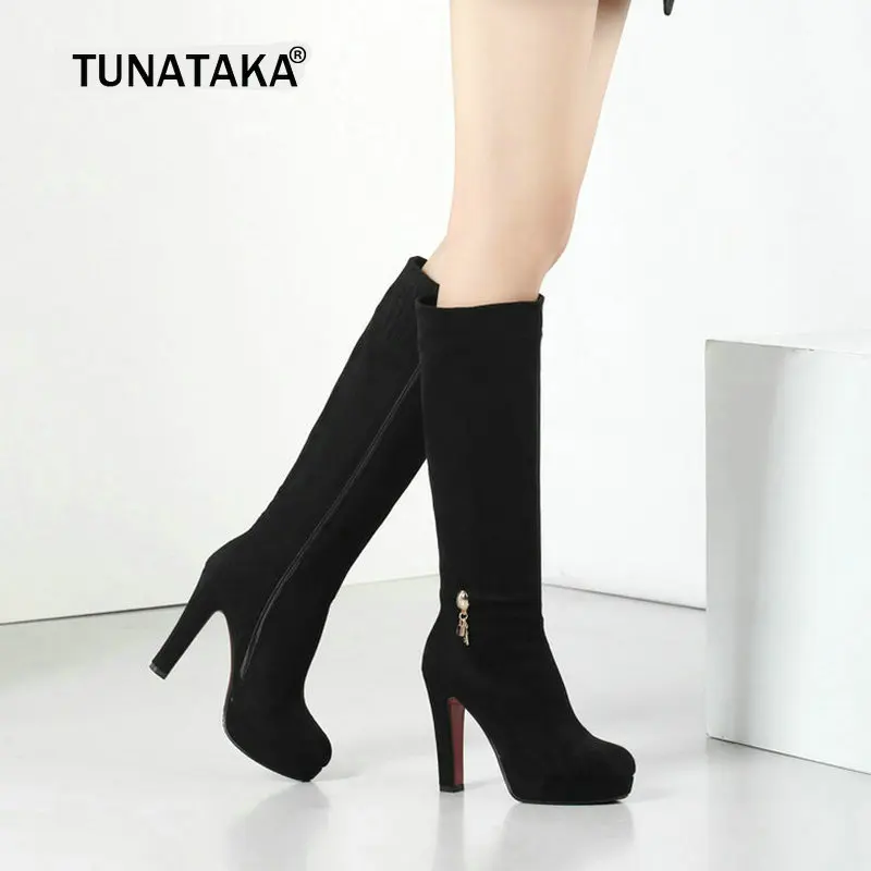 Nouveau Troupeau Mode Bottes Femmes Haut marron vin Zip Cristal forme 2018 Genou Rouge Plate Talon Hiver Chaussures Carré Automne Haute Noir gris gxd4waFwq