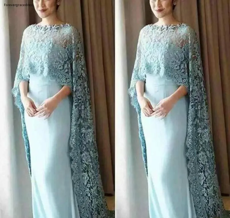 Elegant Mother Dresses 2019 Arabic Dubai Kftan With Lace Cape Jewel Neck Mother of the Bride Groom Dress Formal Evening Party Gowns  128