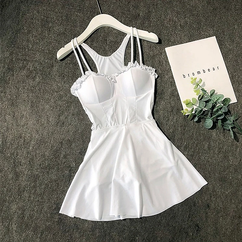 

Swimsuit Women One Piece dress Monokini Vintage Swimwear Slimming Bodysuit Female white Bathing Suit Sling Beach Wear Retro Vint