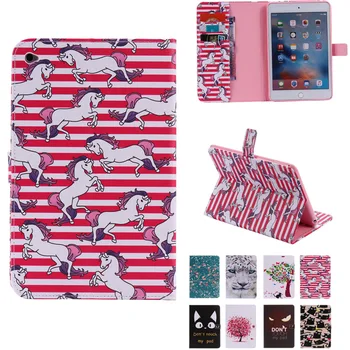 

For Coque iPad Mini 4 Cover Case Sleep Wake Up Function Colorful Painting Folio PU Leather Stand Wallet Cases for iPad Mini 4