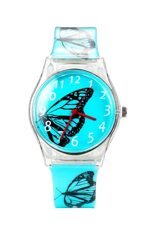 Бабочка часы Элитный бренд Модные Повседневное кварцевые наручные часы Желе Силиконовый Ремешок Водонепроницаемый леди смотреть Relogio