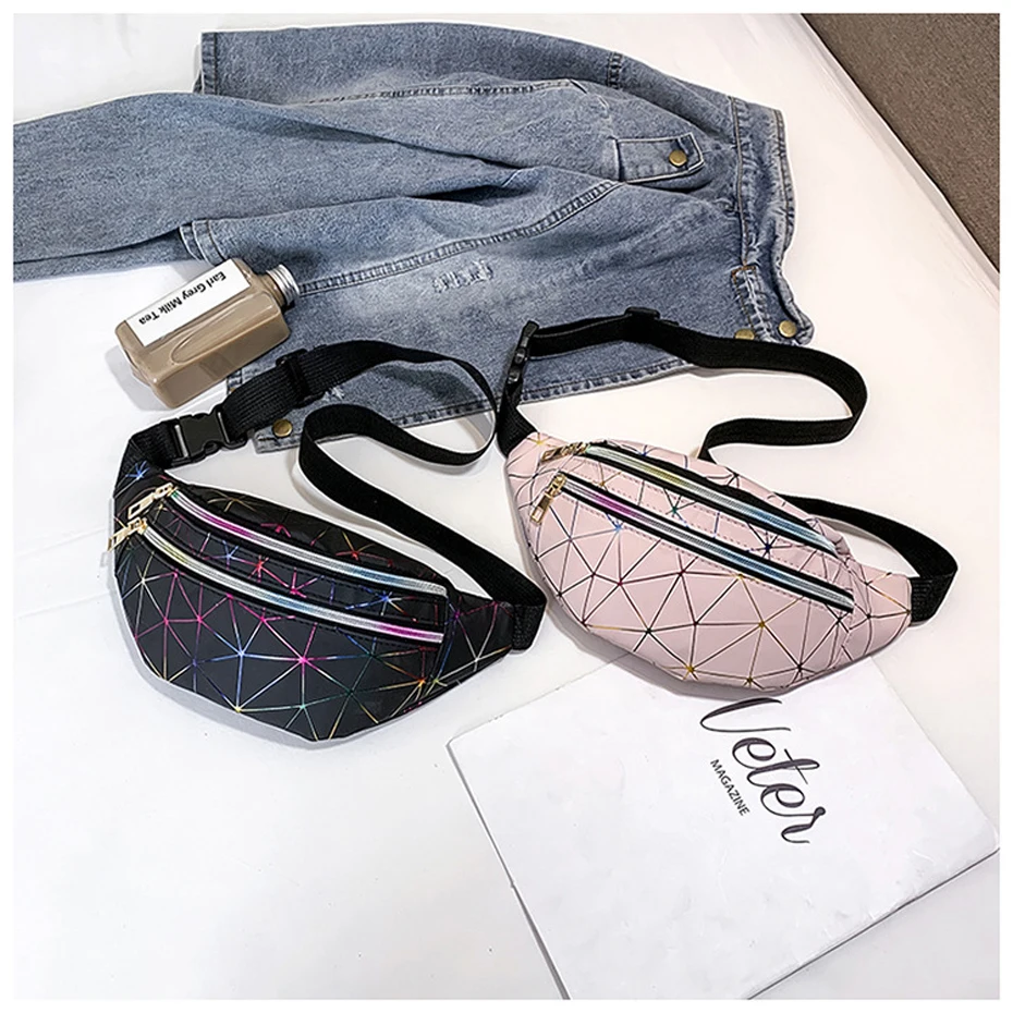 Голографические поясные сумки женские розовые серебряные поясные сумки Женская поясная сумка черные геометрические поясные сумки