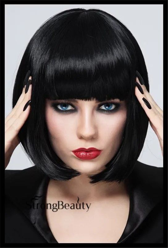

10 inch Women Perruque Black Bob Wigs Synthetic Short Silky Straight Black Bob Wigs High Quality Cheap Cosply  Wigs For Women