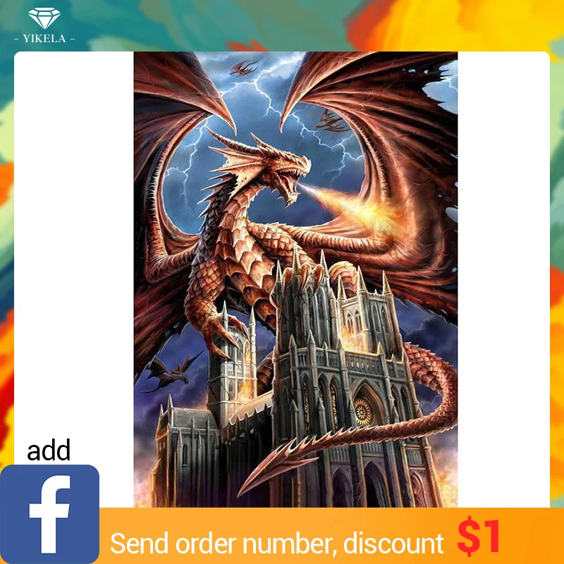 

Full Square DIY 5D Diamond Painting Fire Dragon Of Rhinestone 3D Mosaic Diamond Embroidery Home Decor Gift Custom Wall Stickers