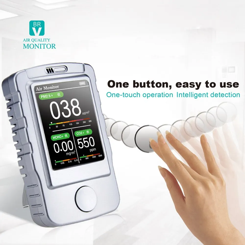 

PM2.5 Air Quality Monitor Portable Gas Analyzer Gas Detector CO2 Meter PM1.0 PM10 TVOC Air Quality with Color LCD for Indoor