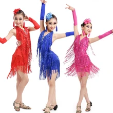 Новинка; платье для танцев с блестками и кисточками для девочек; Детские Бальные вечерние костюмы для танцев; платье; размеры 120-160