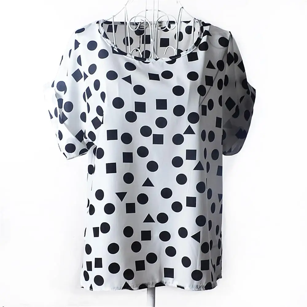 Лидер продаж, модная летняя шифоновая блузка, Повседневная шифоновая Женская свободная футболка с круглым вырезом и принтом, дышащие женские блузки с коротким рукавом