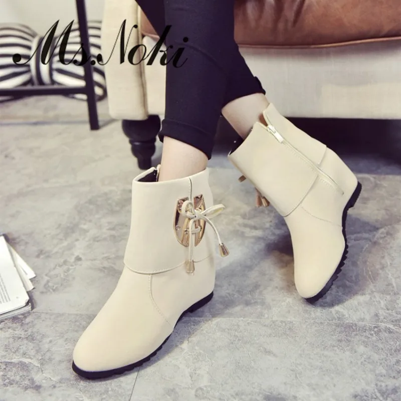 

winter retro Bowtie women Ankle boots round toe solid lace up fashin comfortable flock snow booties flat with zip ladies botas