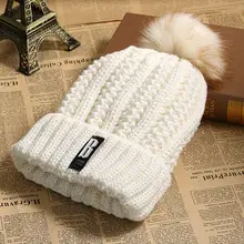 Женская модная зимняя теплая шерстяная трикотажная шапочка с помпоном, вязаная шапка с большим помпоном, лыжная шапка на осень и весну, одноцветная шапка для девушек