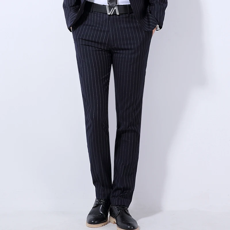 2018 stripe Men's suits pants 28 29 30 31 32 33 34 Blue black Fashion Business Casual Men trousers Popular Commodity Best Choice