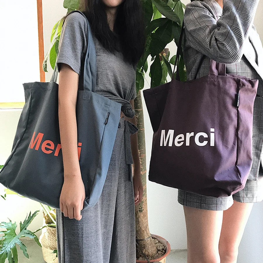 

MANFUNI Large-capacity Canvas Shoulder Bag for Women Daily Versatile Tote Bag Harajuku Style Letter Solid Color Shopping Bag