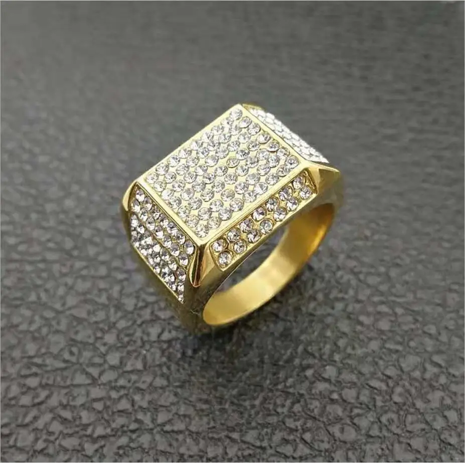

2018 new arrived Gold color Stainless Steel Men Hip hop iced out bling rings fashion ring men Hiphop jewelry gifts size 7-12
