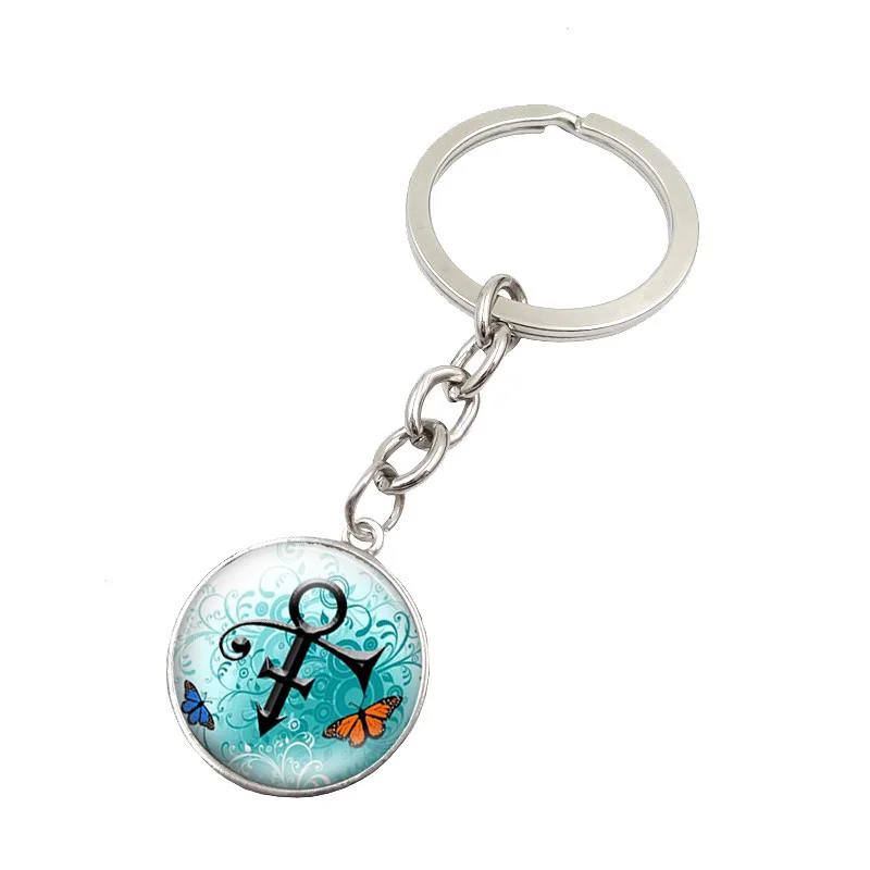 XUSHUI XJ Rock Star Prince Symbol Glass Round Dome Pendant Keychain Jewelry Accessories Metal Key Chains Rings | Украшения и