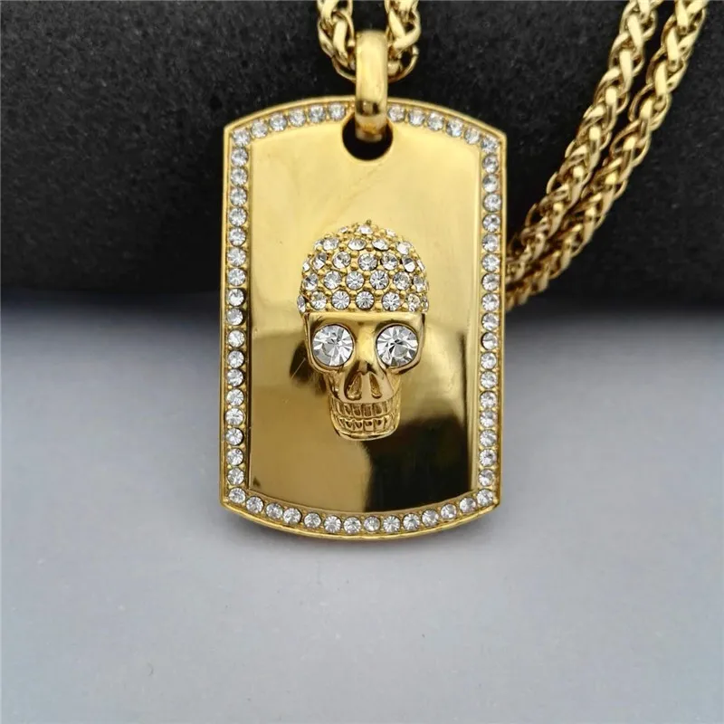 Хип хоп из нержавеющей стали Iced Out Bling Стразы кулон в форме Черепа скелета с цепями