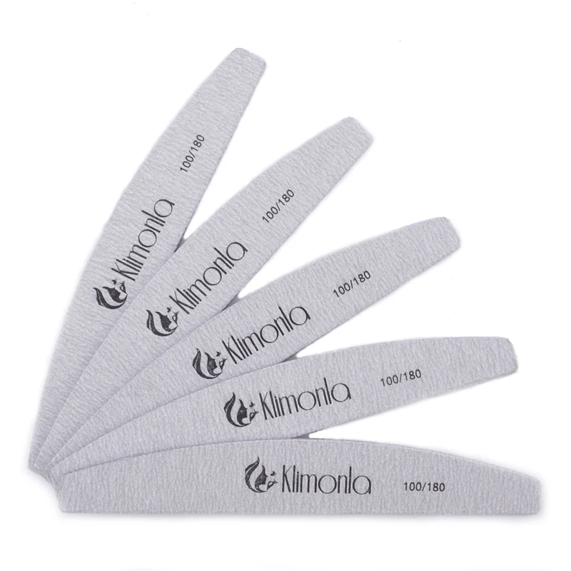 Klimonla 10 шт. профессиональная пилка для ногтей 100/180 серый полумесяц шлифовальный буфер для УФ гель лак пилочки для ногтей художественная шлифовка инструменты
