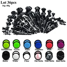 36 шт./лот УФ акрил уши Калибр Конус штекер растягивание наборы уха телесный туннельный расширитель пирсинг ювелирные изделия Смешанный цвет 14 г-00 г