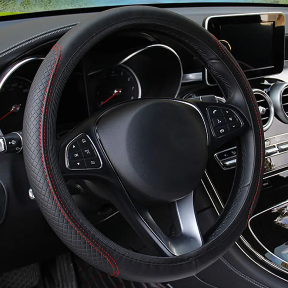 

Car-styling Car Steering Wheel Cover Skidproof Auto Steering- wheel Cover Anti-Slip Embossing Leather Interior Accessories