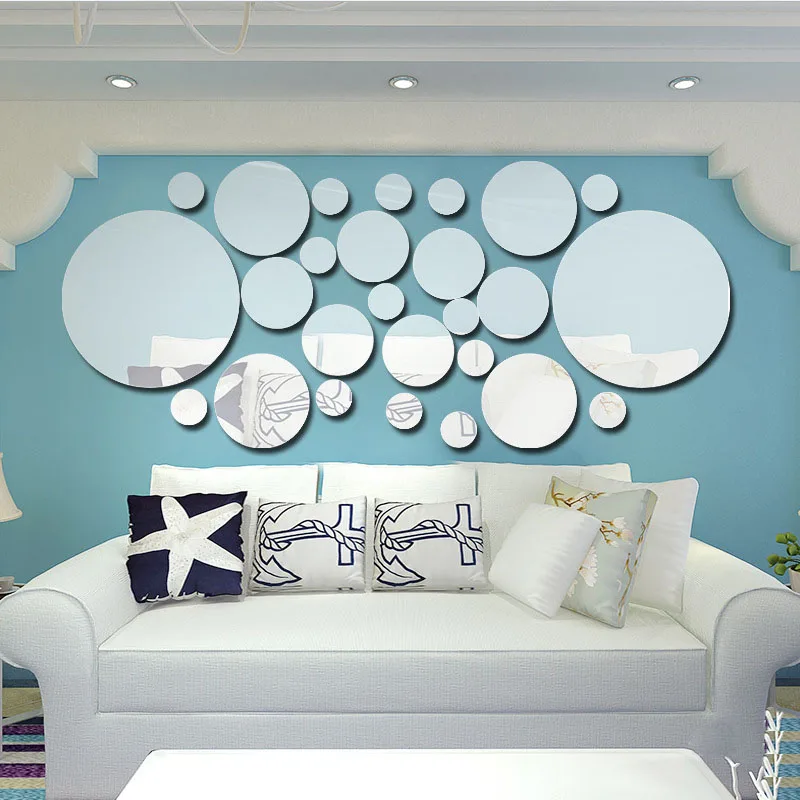 

Acrylic Wall Sticker 26pcs/Set Art Mural Home Room Decor Mirror Circle Decal Wall Sticker DIY Hot Silver