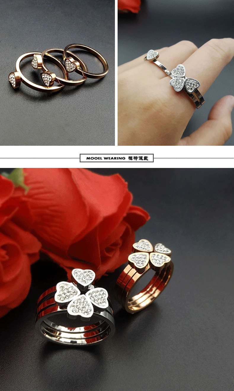 Кольца из титана и стали набор клевера 3 в 1 кольца наборы несколько usage женские серебряные серьги женские кольца модные украшения
