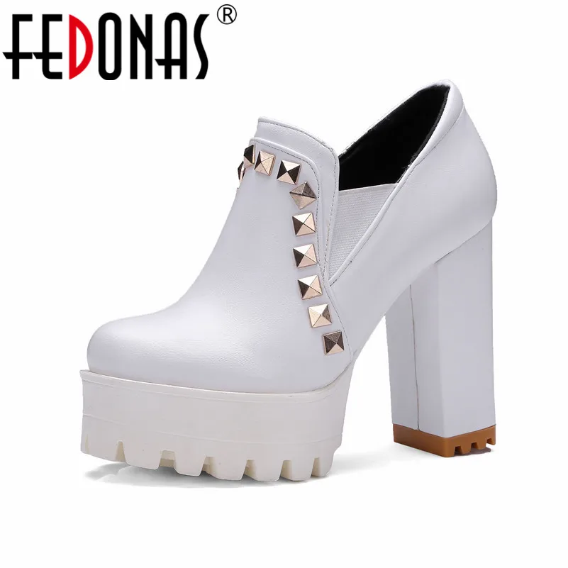 FEDONAS Punk Rivets Women Pumps Fashion Nude Color Ladies Nightclub Shoes Woman High Platforms Shoes High Heels Spring Pumps