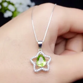 

Natural peridot pendant Free shippping 925 sterling silver Natural real peridot 0.8ct gemstone Fine jewelry #B18110305