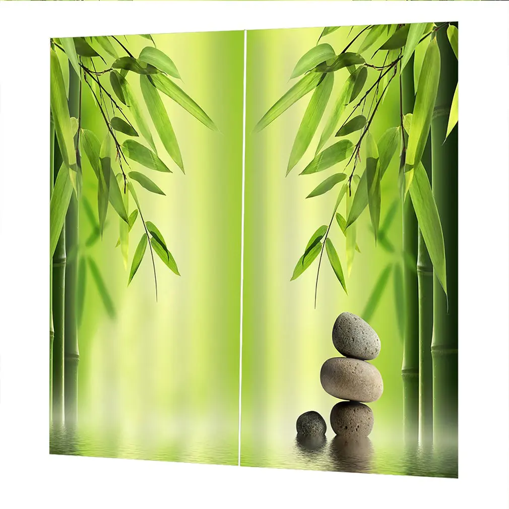 

150*166 Curtains For Living Room Bedroom Window Curtains Green bamboo Printed Balcony Sun Shading Garden Style