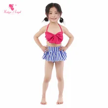 Kaiya Angel/Новинка; купальный костюм для маленьких девочек; летний купальный костюм для малышей; пляжные костюмы с поясом; полосатая подошва; части на завязках; милый бант; с фабрики