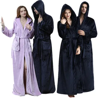 

Burgundy Hooded Toweled bathrobes flannel robe lady women Bride Bridesmaid robes autumn and winter thick soft Long bathrobe