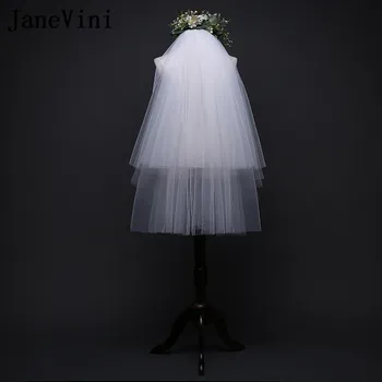 

JaneVini Simple Cut Edge Short Wedding Veil for Bride 2020 2 Layers Bridal Veils with Comb velo boda White Ivory Tulle Face Veil
