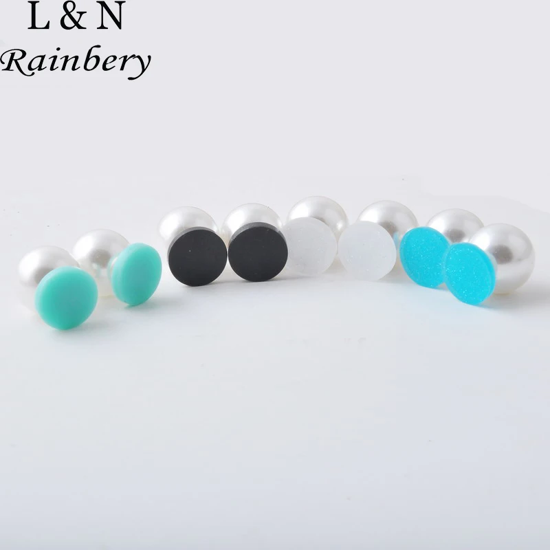 

Rainbery High Quality Disc Acrylic Monogram Double Faced Pearl Stud Earrings for Women Mix Women Korea Rubber Fashion Jewelry