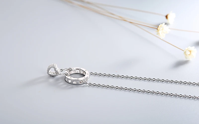Sinya 925 sterling Silver pendant necklace Round ring and heart design for lover women girls include necklace chain 43cm+6cm (6)