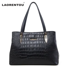 Laorentou Women’s Genuine Leather Handbag Crocodile Cow Leather Shoulder Bag Genuine Leather Bag Lady Real Leather Tote Bag N5
