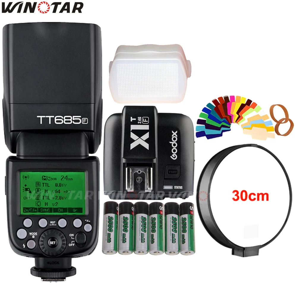 Godox TT685F 2.4G Wireless HSS 1/8000s TTL Flash Speedlite + X1T-F Trigger + 6x 2500mAh Rechargeable  Battery for Fujifilm Fuji