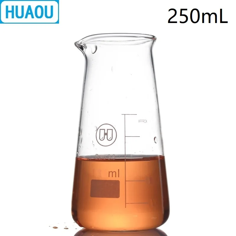 Конический Beaker HUAOU 250 мл треугольник боросилированное стекло 3 с выпускным
