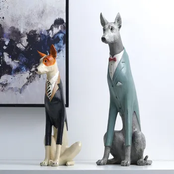 

European Resin Simulation Animal Cute Doberman Crafts Ornaments Office Desktop Figurines Decoration Home Table Statue Furnishing