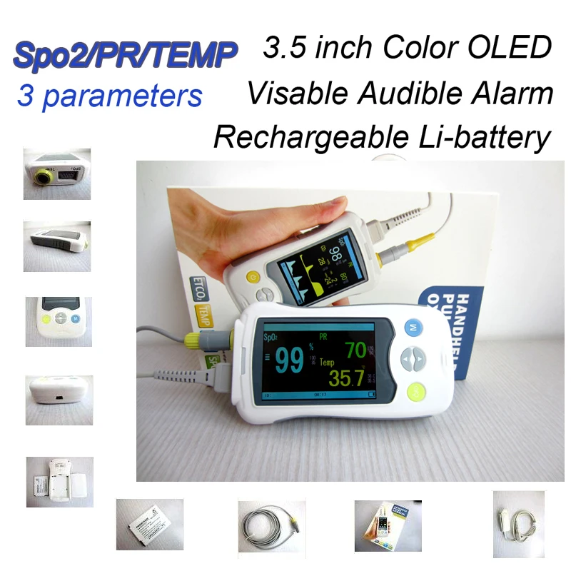 3.5inch Color TFT Screen Handheld Pulse Oximeter with Temperature SPO2 Pulse Rate Blood Oxygen Monitor Oxymeter 