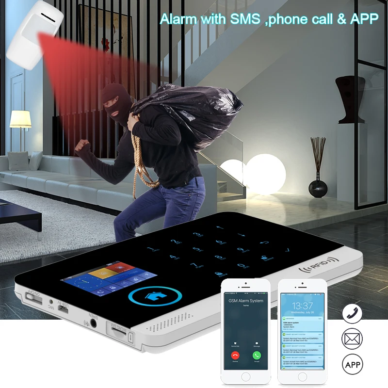 Беспроводная система сигнализации WOFEA Wi Fi GSM RFID метка с автоматическим набором 8