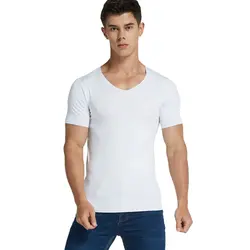 Мужская шелковая быстросохнущая футболка с коротким рукавом и v-образным вырезом, однотонный бесшовный дышащий Топ GDD99