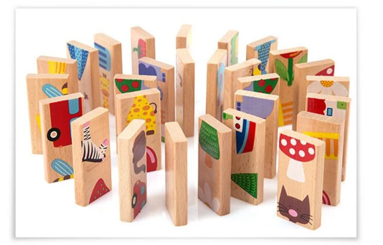 Детские игрушки домино с животными 28 шт. строительные блоки деревянные игрушки из бука дерево младенческой Domino развивающие игрушки подарок на день рождения ребёнка 97